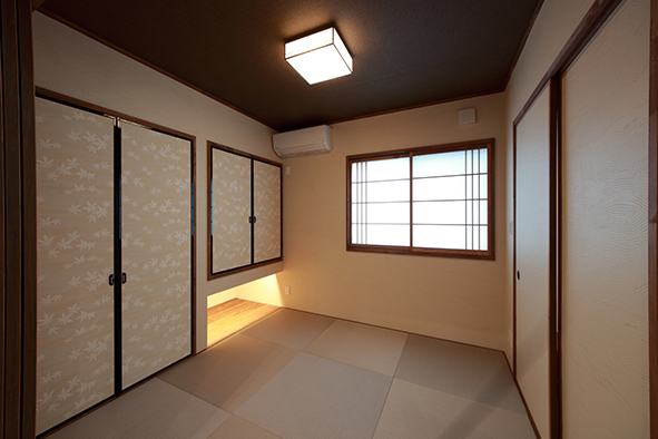 古民家のような大きな梁のある平屋の家